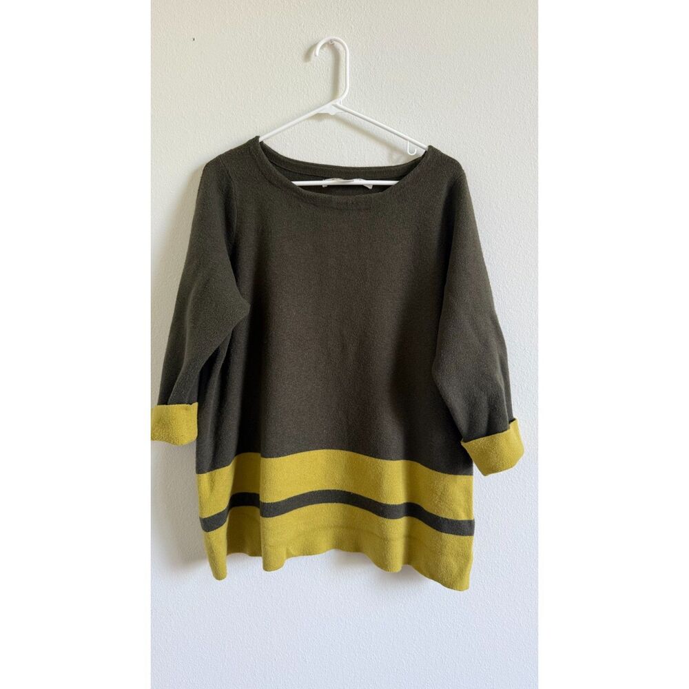 Max Studio Woman Sweater 1X Olive Green Mustard Colorblock Striped Plus Size